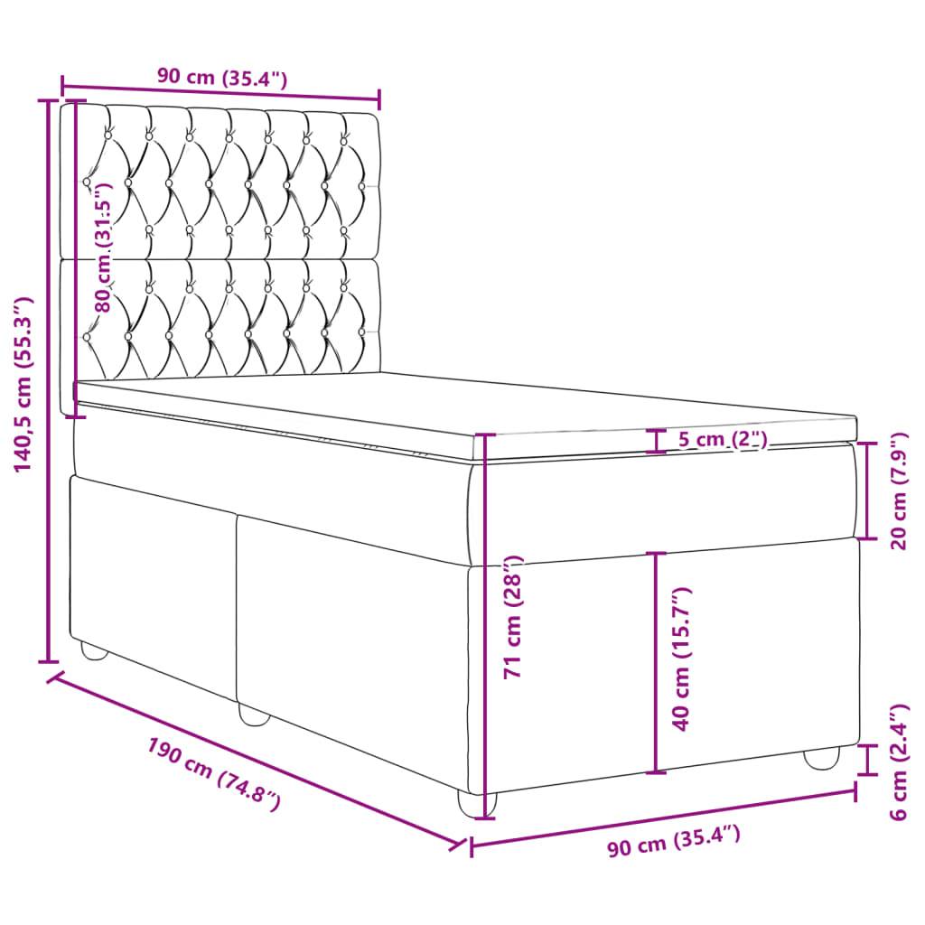 vidaXL Boxspringbett mit Matratze Dunkelgrau 90x190 cm Stoff