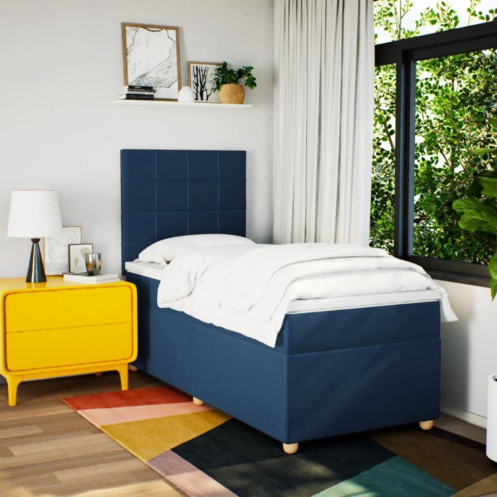 vidaXL Boxspringbett mit Matratze Blau 100x200 cm Stoff