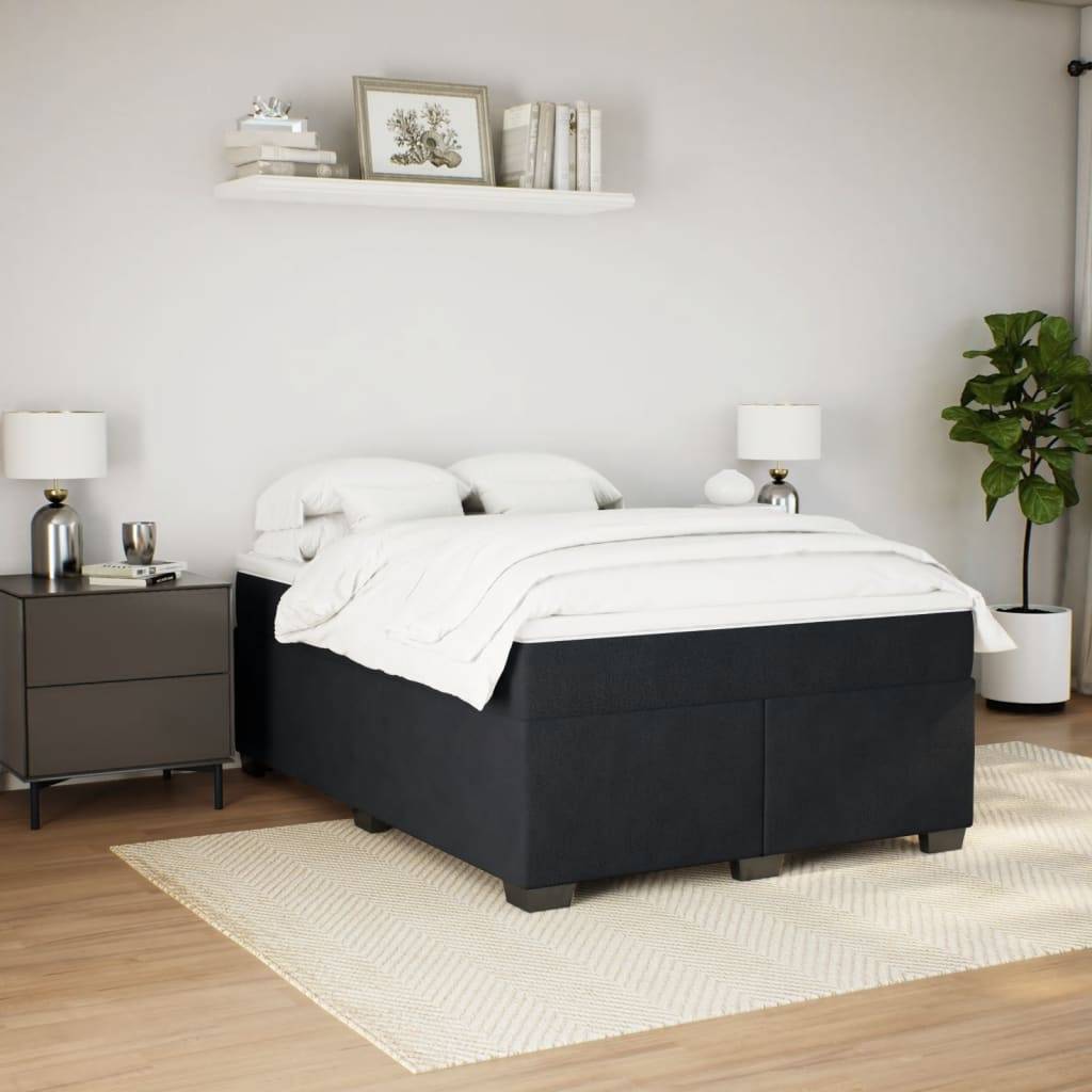 vidaXL Boxspringbett mit Matratze Schwarz 140x200 cm Samt