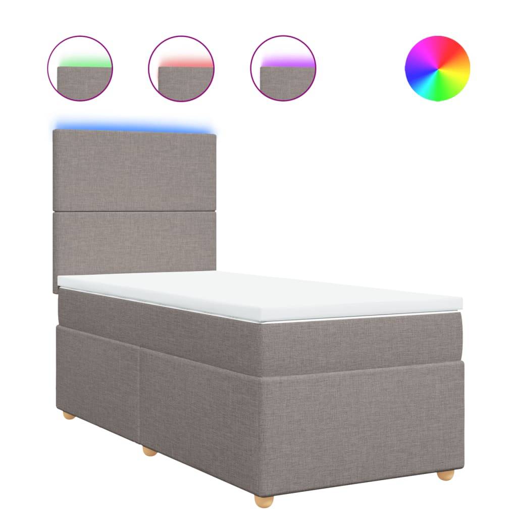 vidaXL Boxspringbett mit Matratze Taupe 100x200 cm Stoff