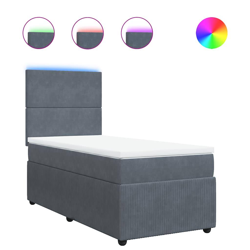 vidaXL Boxspringbett mit Matratze Dunkelgrau 80x200 cm Samt