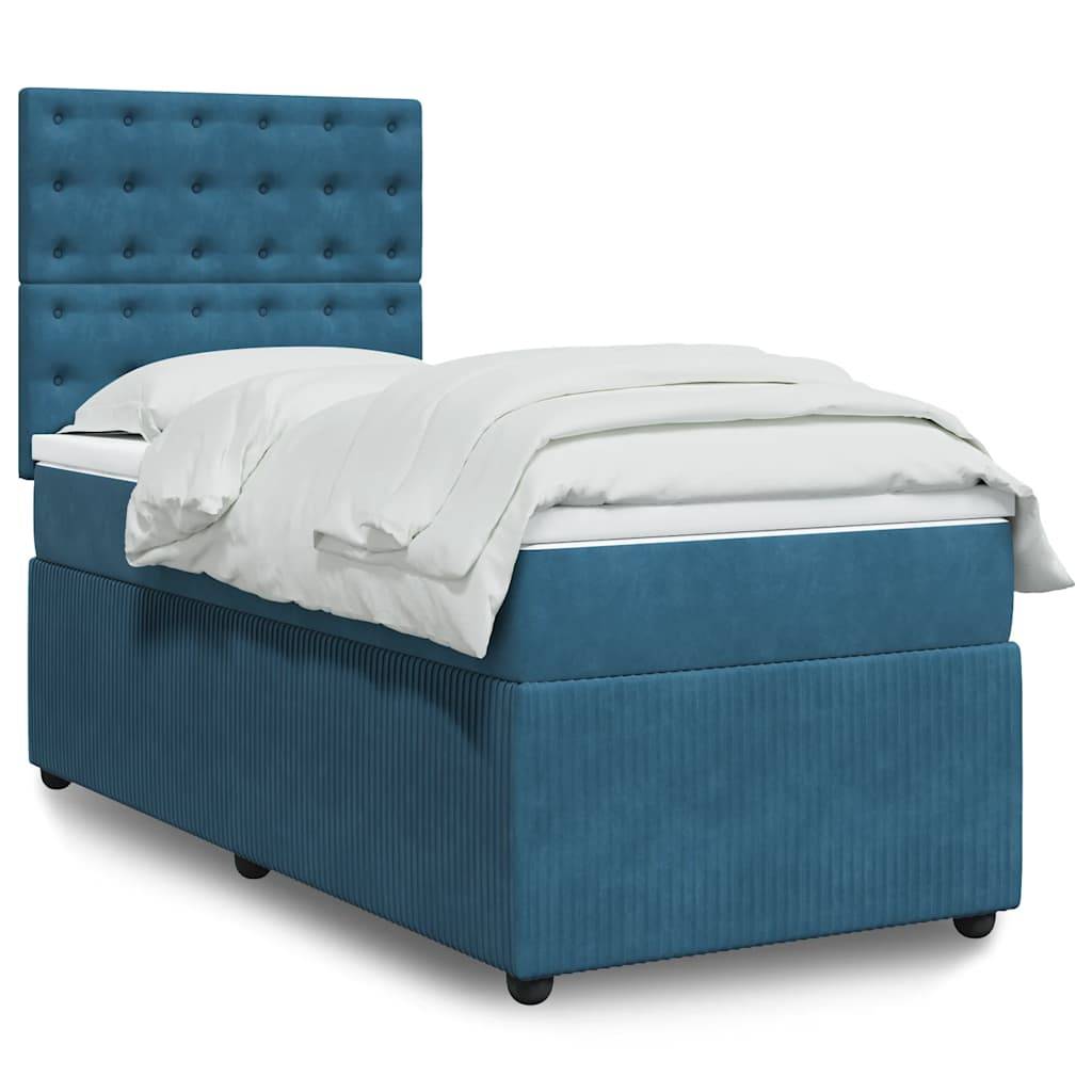 vidaXL Boxspringbett mit Matratze Dunkelblau 80x200 cm Samt