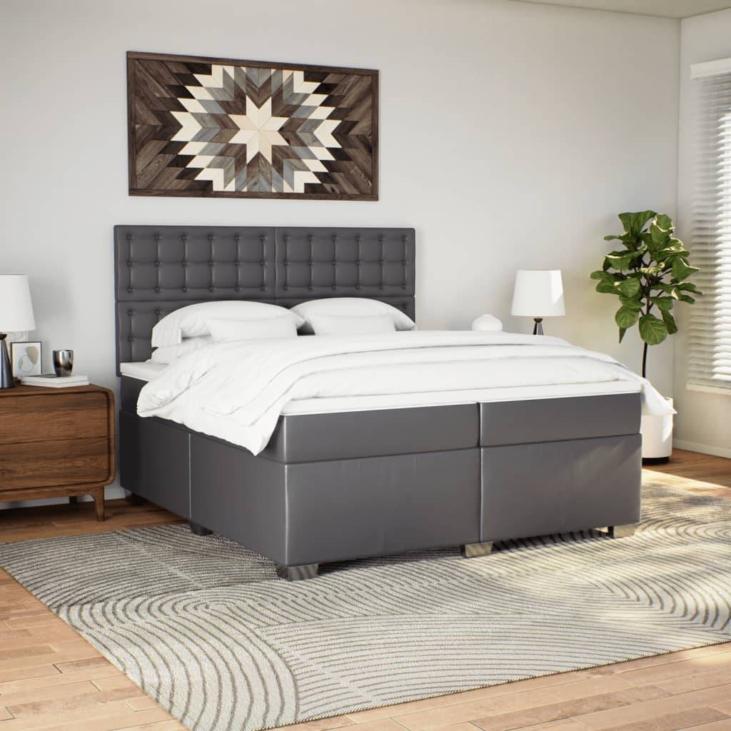 vidaXL Boxspringbett mit Matratze Grau 200x200 cm Kunstleder