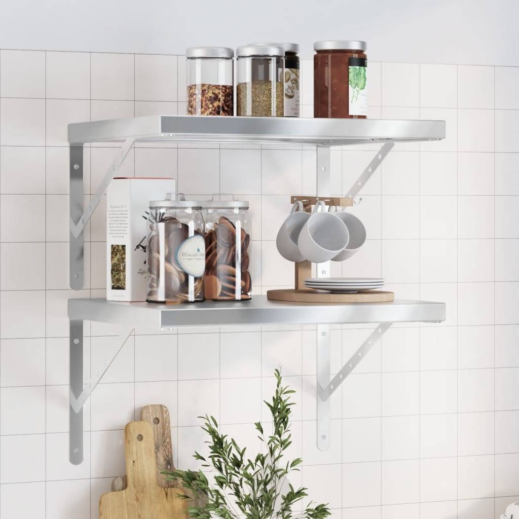 vidaXL Wandregale 2 Stk. 50x40x3 cm Silbern Edelstahl