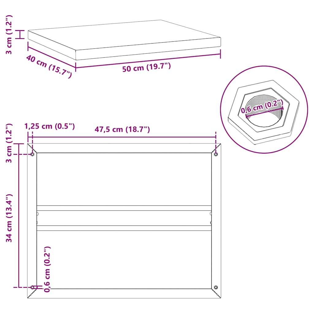vidaXL Wandregale 2 Stk. 50x40x3 cm Silbern Edelstahl