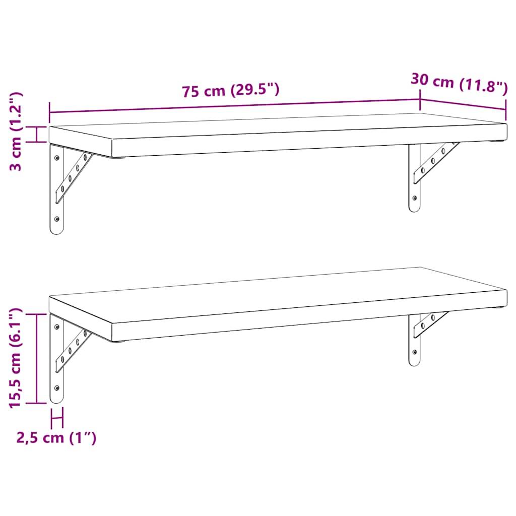 vidaXL Wandregale 2 Stk. 75x30 cm Silbern Edelstahl
