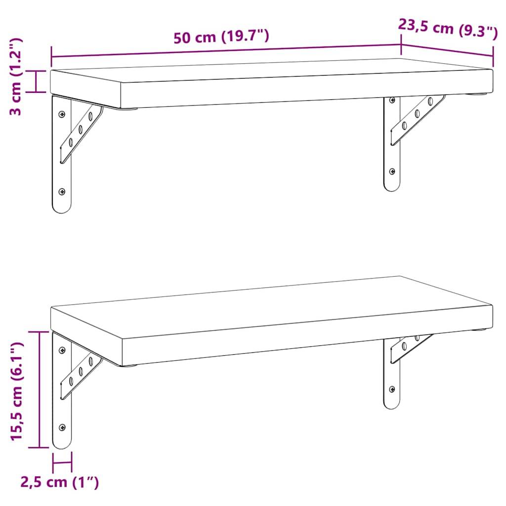 vidaXL Wandregale 2 Stk. 50x23,5 cm Silbern Edelstahl