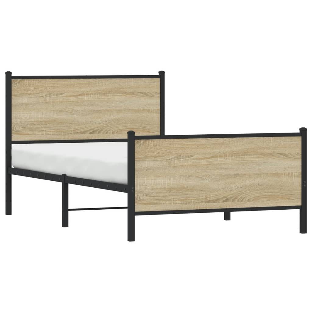 vidaXL Metallbett ohne Matratze Sonoma-Eiche 100x200 cm