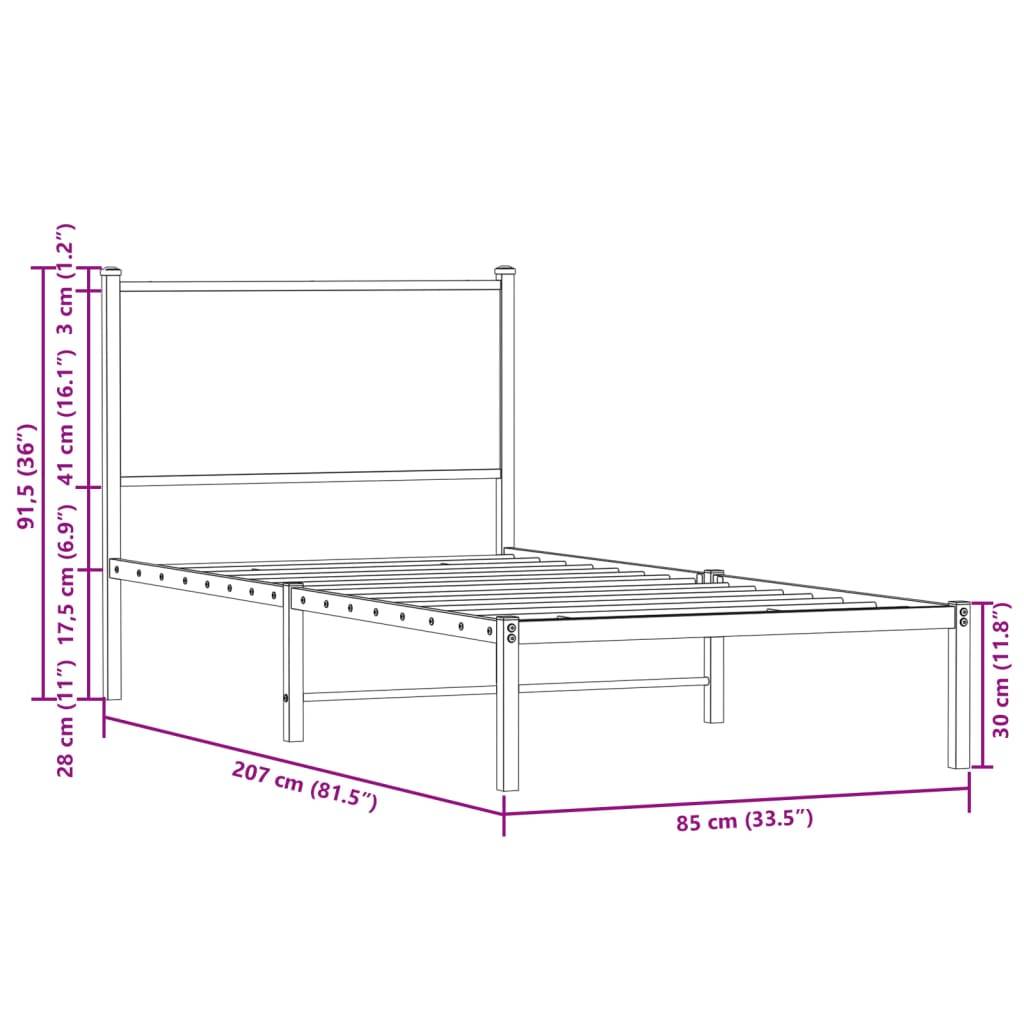 vidaXL Metallbett ohne Matratze Räuchereiche 80x200 cm