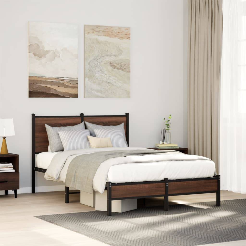 vidaXL Metallbett ohne Matratze Braun Eichen-Optik 120x200 cm