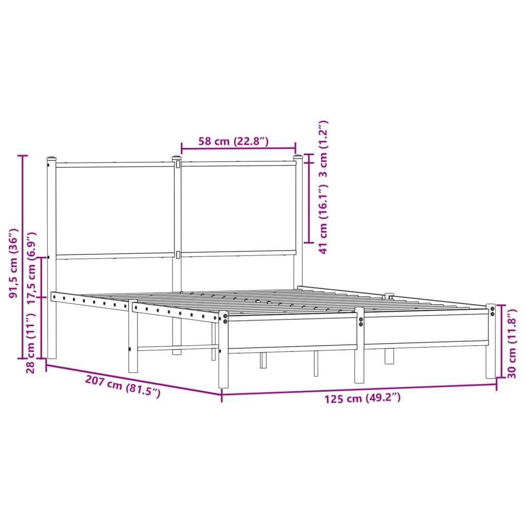vidaXL Metallbett ohne Matratze Braun Eichen-Optik 120x200 cm