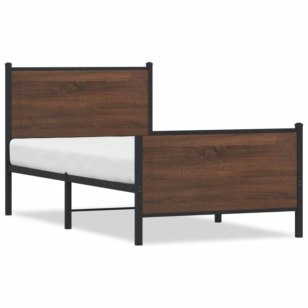 vidaXL Metallbett ohne Matratze Braun Eichen-Optik 90x200 cm