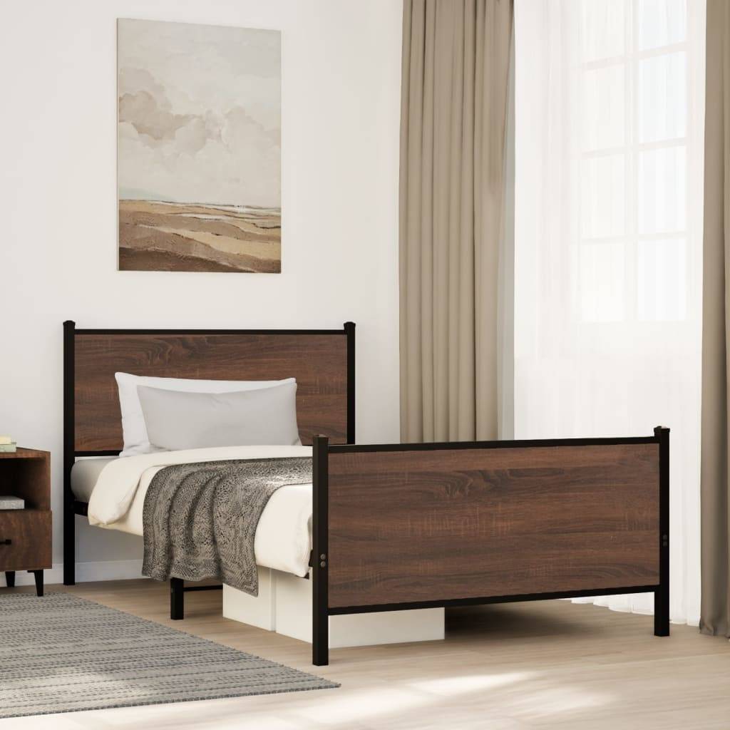 vidaXL Metallbett ohne Matratze Braun Eichen-Optik 100x190 cm
