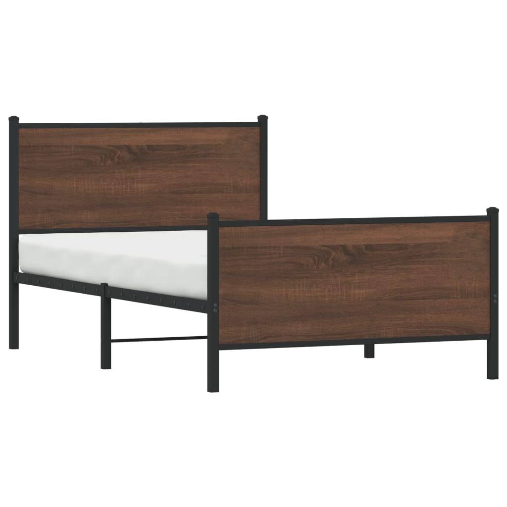 vidaXL Metallbett ohne Matratze Braun Eichen-Optik 100x190 cm