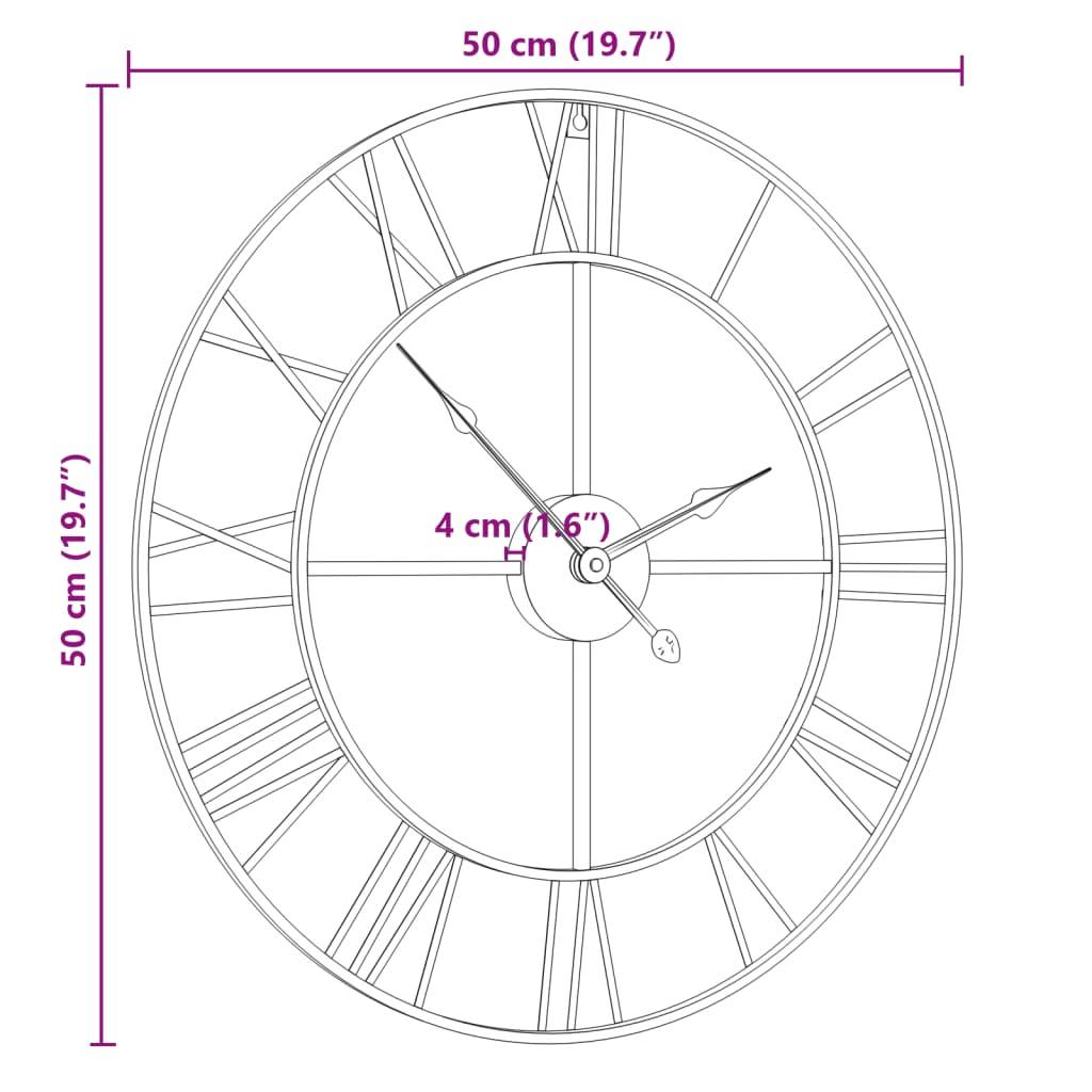 vidaXL Wanduhr Schwarz Ø50 cm Eisen