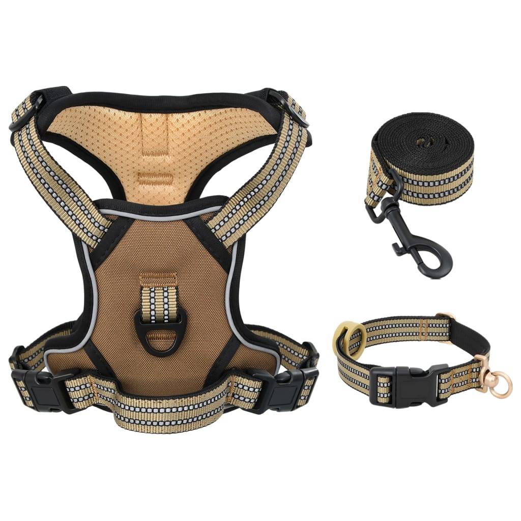 vidaXL Hundegeschirr mit Leine & Halsband Verstellbar Braun M