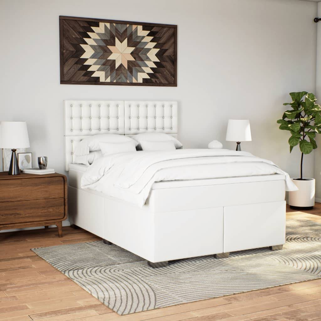 vidaXL Boxspringbett mit Matratze Weiß 140x190 cm Kunstleder