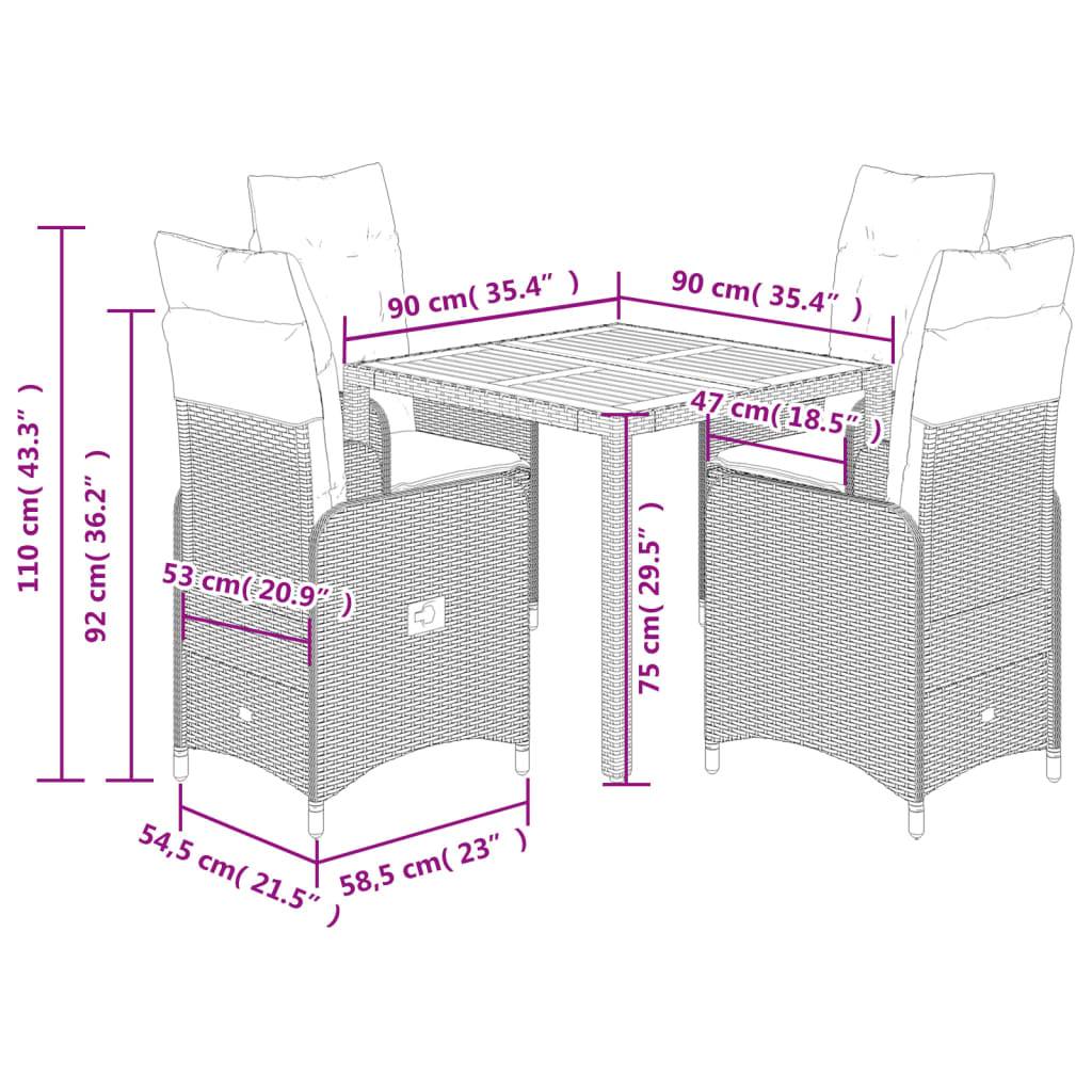 vidaXL 5-tlg. Garten-Bistro-Set mit Kissen Schwarz Poly Rattan