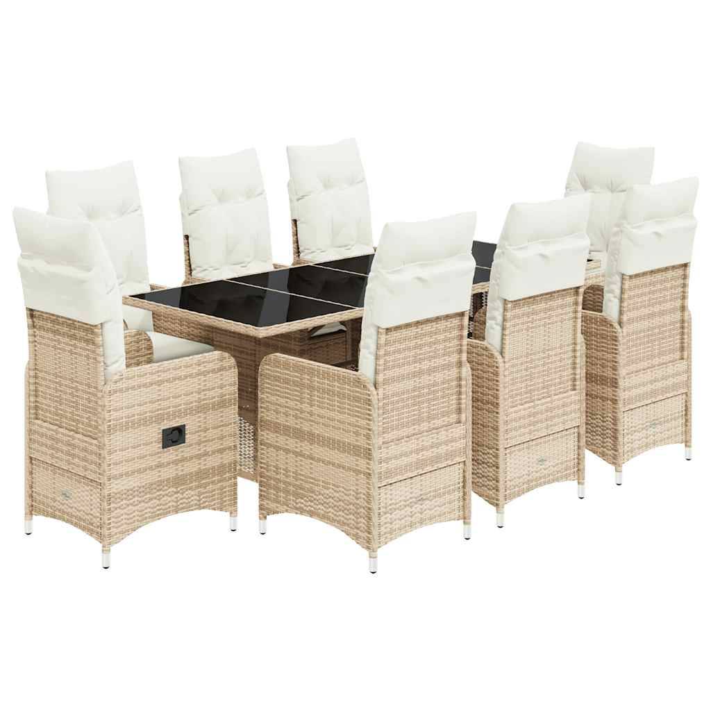 vidaXL 9-tlg. Garten-Bistro-Set mit Kissen Beige Poly Rattan