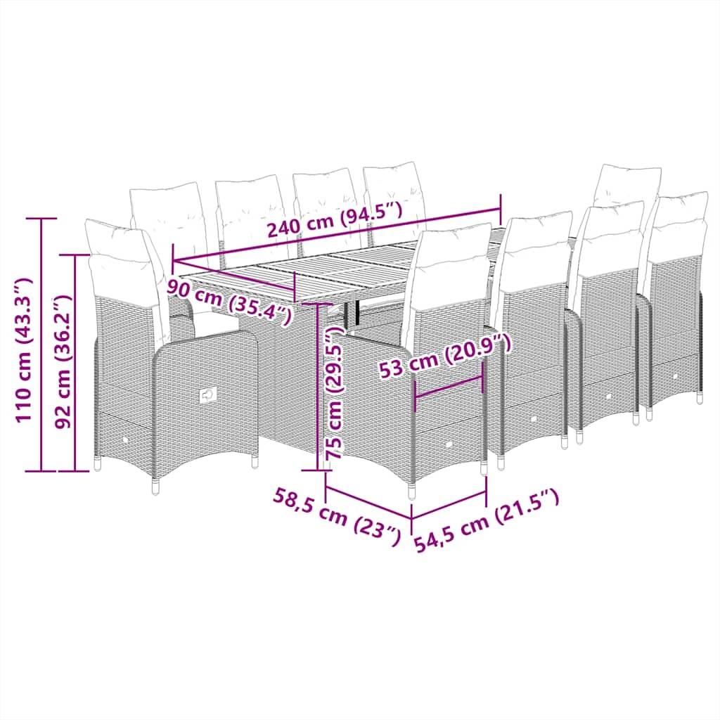 vidaXL 9-tlg. Garten-Bistro-Set mit Kissen Schwarz Poly Rattan