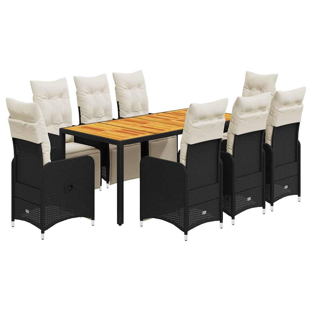 vidaXL 9-tlg. Garten-Bistro-Set mit Kissen Schwarz Poly Rattan