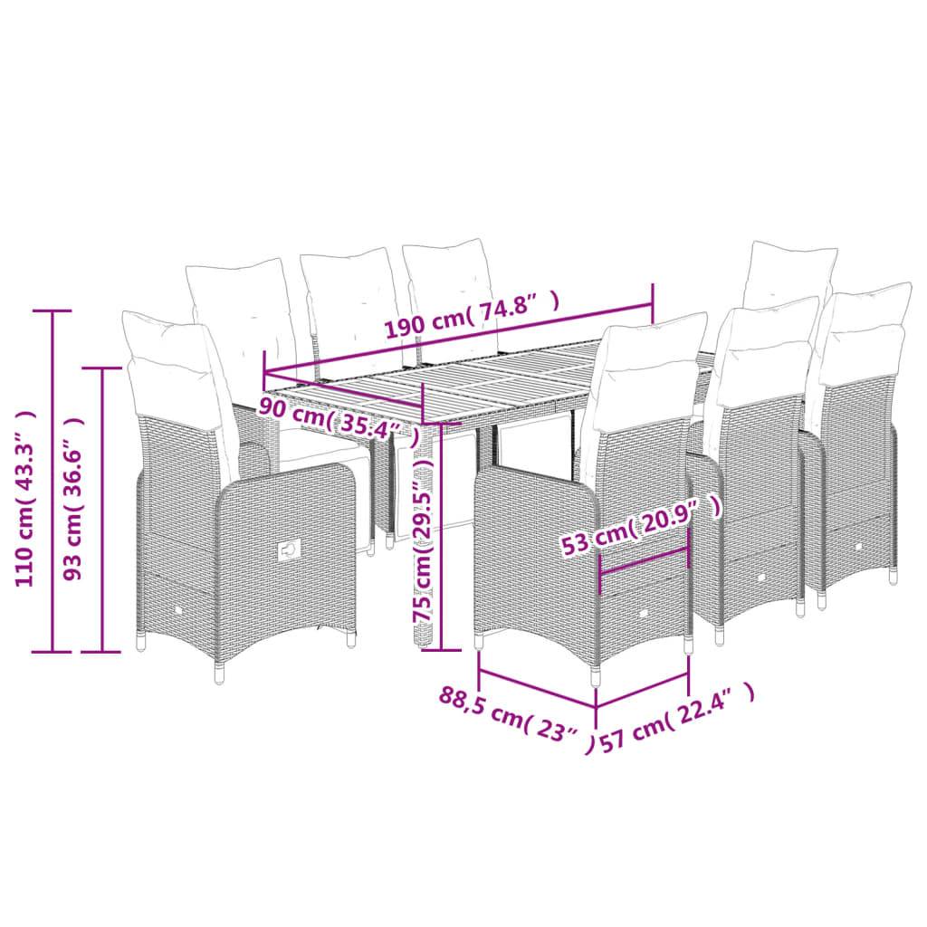 vidaXL 9-tlg. Garten-Bistro-Set mit Kissen Schwarz Poly Rattan