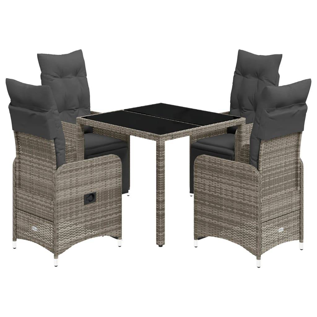 vidaXL 5-tlg. Garten-Bistro-Set mit Kissen Grau Poly Rattan