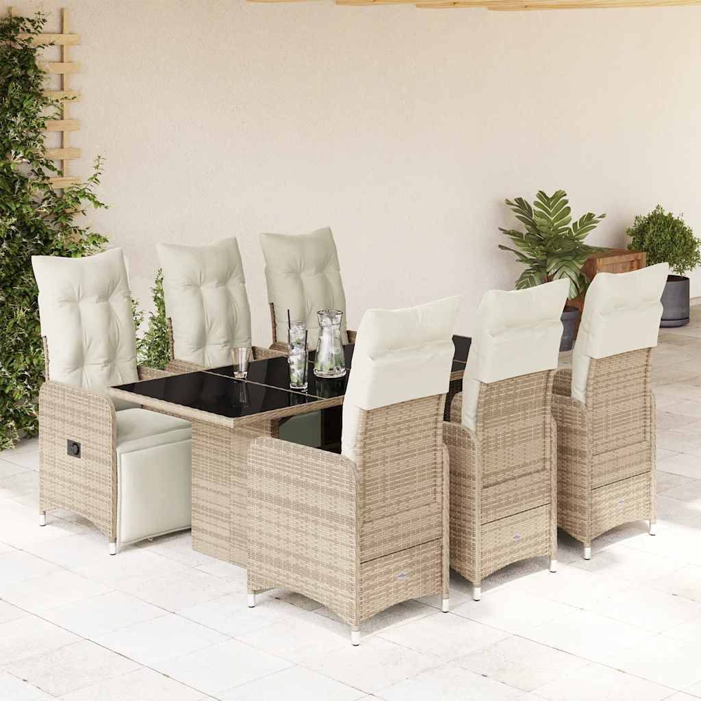 vidaXL 7-tlg. Garten-Bistro-Set mit Kissen Braun Poly Rattan