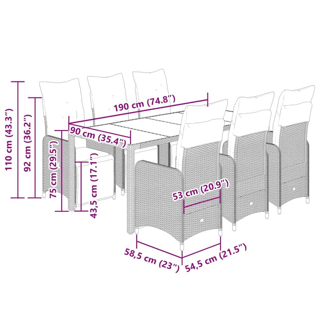 vidaXL 7-tlg. Garten-Bistro-Set mit Kissen Schwarz Poly Rattan