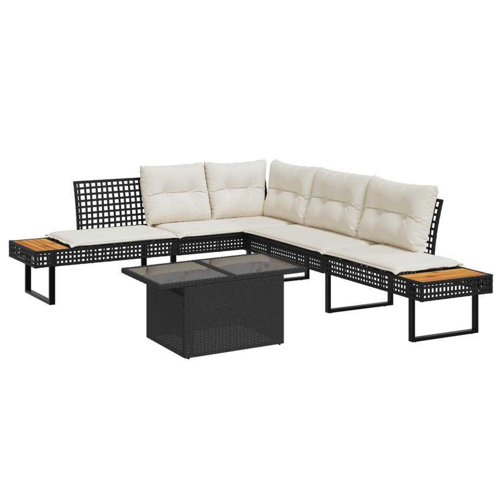 vidaXL 2-tlg. Garten-Sofagarnitur mit Kissen Schwarz Poly Rattan Glas