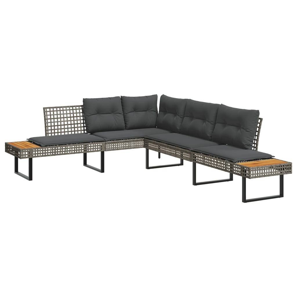 vidaXL 2-tlg. Garten-Sofagarnitur mit Kissen Grau Poly Rattan Akazie