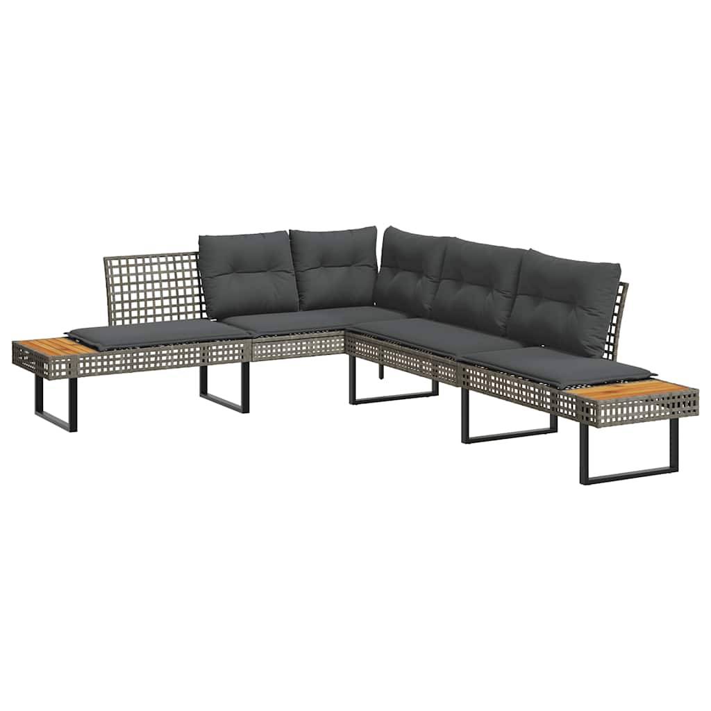 vidaXL 2-tlg. Garten-Sofagarnitur mit Kissen Grau Poly Rattan Glas
