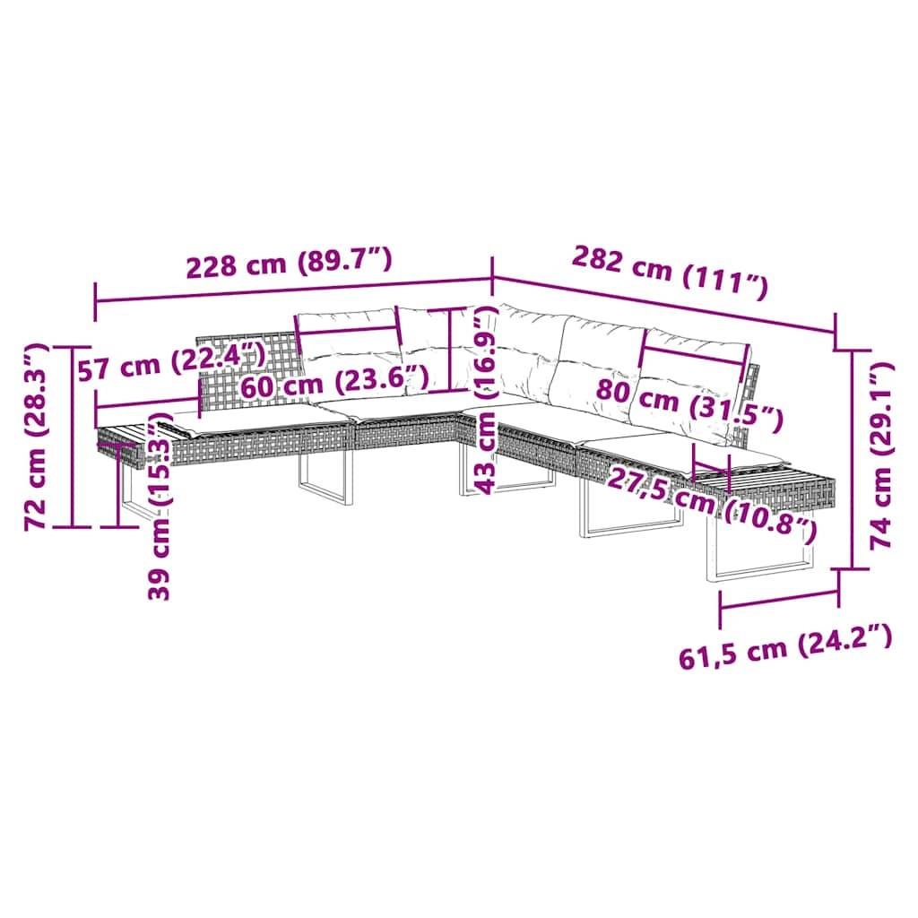 vidaXL 2-tlg. Garten-Sofagarnitur mit Kissen Grau Poly Rattan Glas