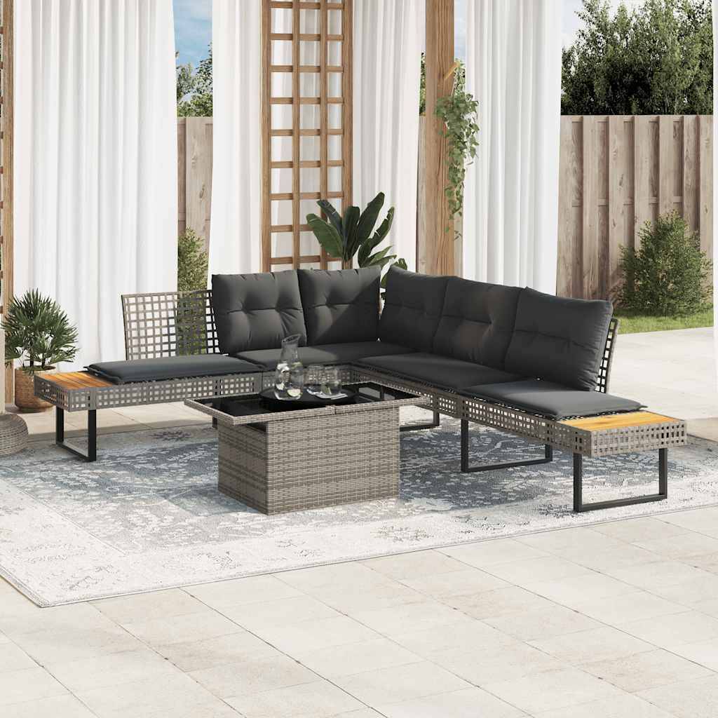 vidaXL 2-tlg. Garten-Sofagarnitur mit Kissen Grau Poly Rattan Glas