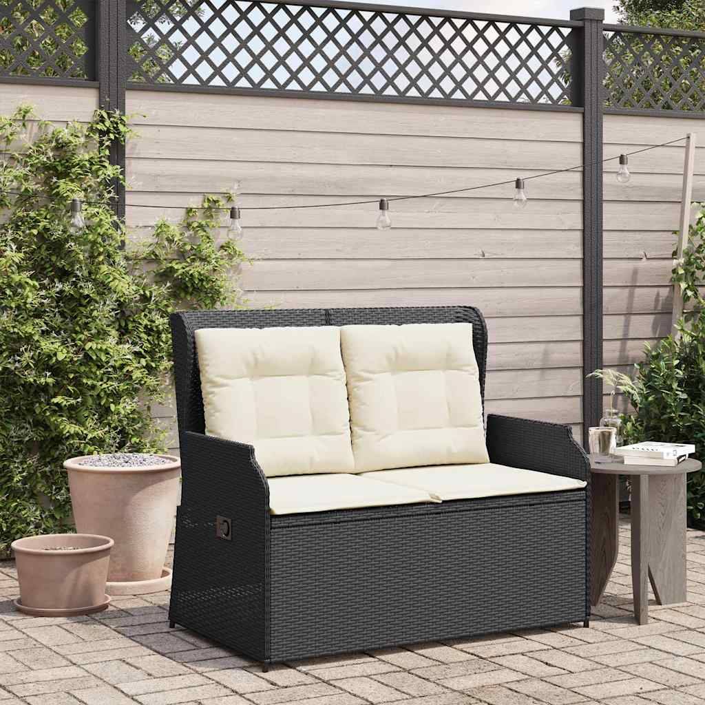 vidaXL Gartenbank Verstellbar mit Kissen Schwarz Poly Rattan