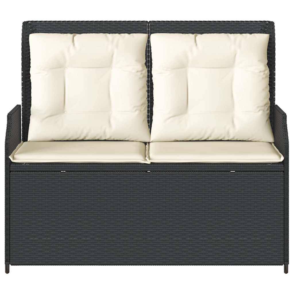 vidaXL Gartenbank Verstellbar mit Kissen Schwarz Poly Rattan