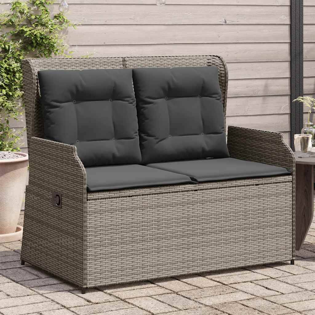 vidaXL Gartenbank Verstellbar mit Kissen Grau Poly Rattan