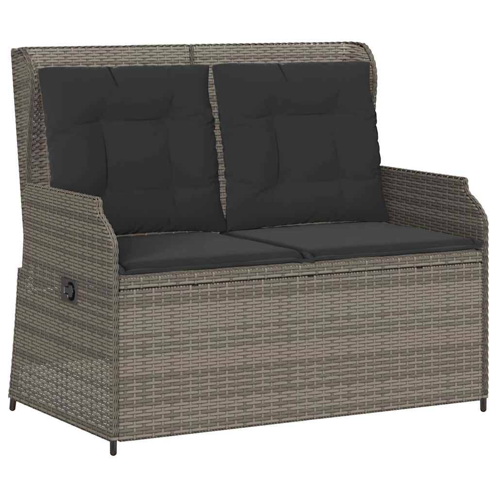 vidaXL Gartenbank Verstellbar mit Kissen Grau Poly Rattan