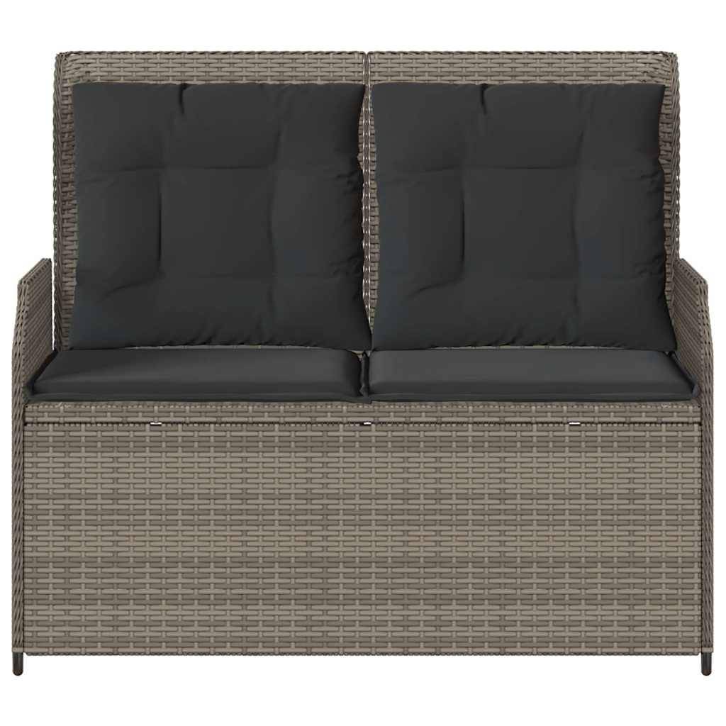 vidaXL Gartenbank Verstellbar mit Kissen Grau Poly Rattan
