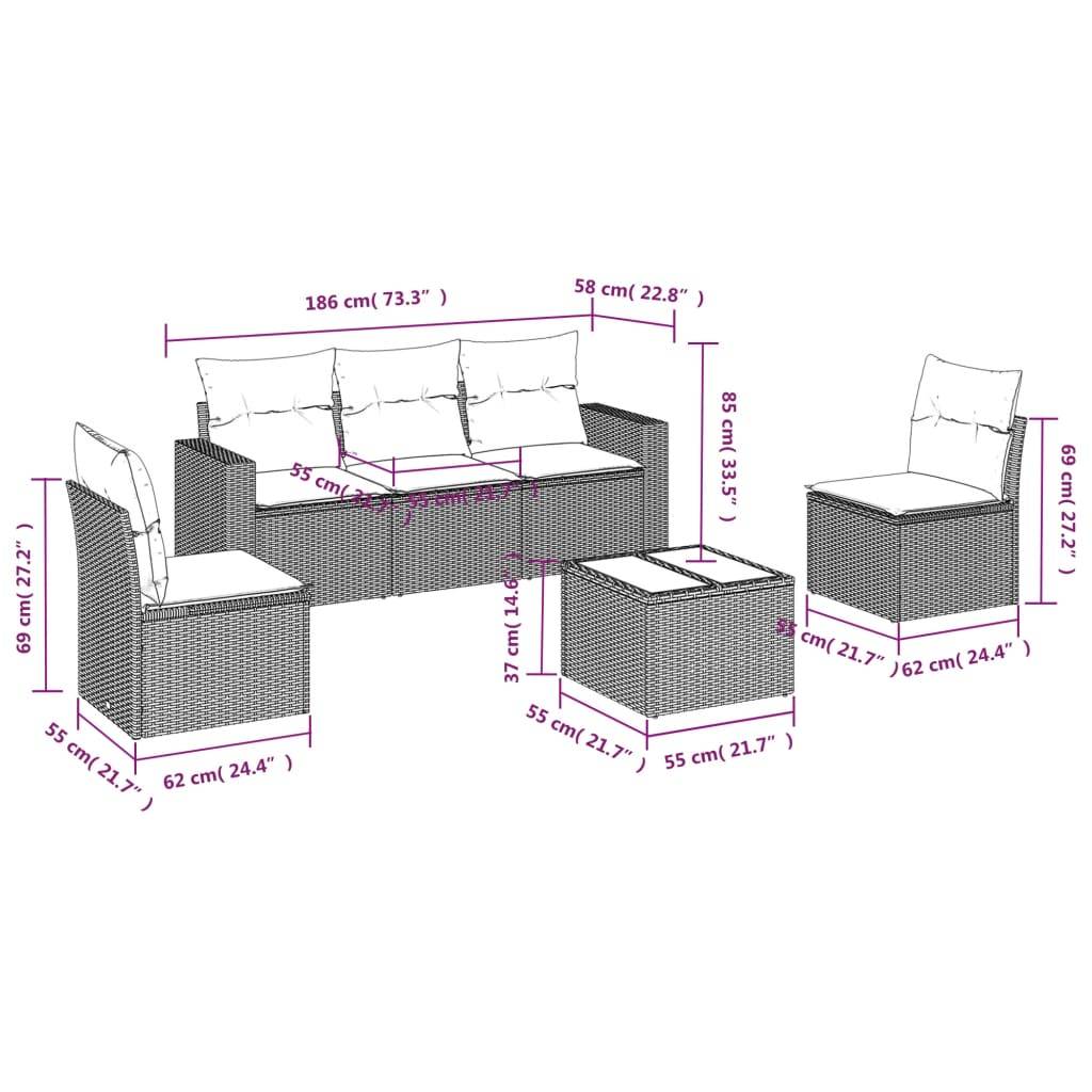 vidaXL 6-tlg. Garten-Sofagarnitur mit Kissen Grau Poly Rattan
