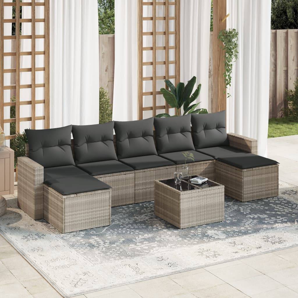 vidaXL 8-tlg. Garten-Sofagarnitur mit Kissen Hellgrau Poly Rattan