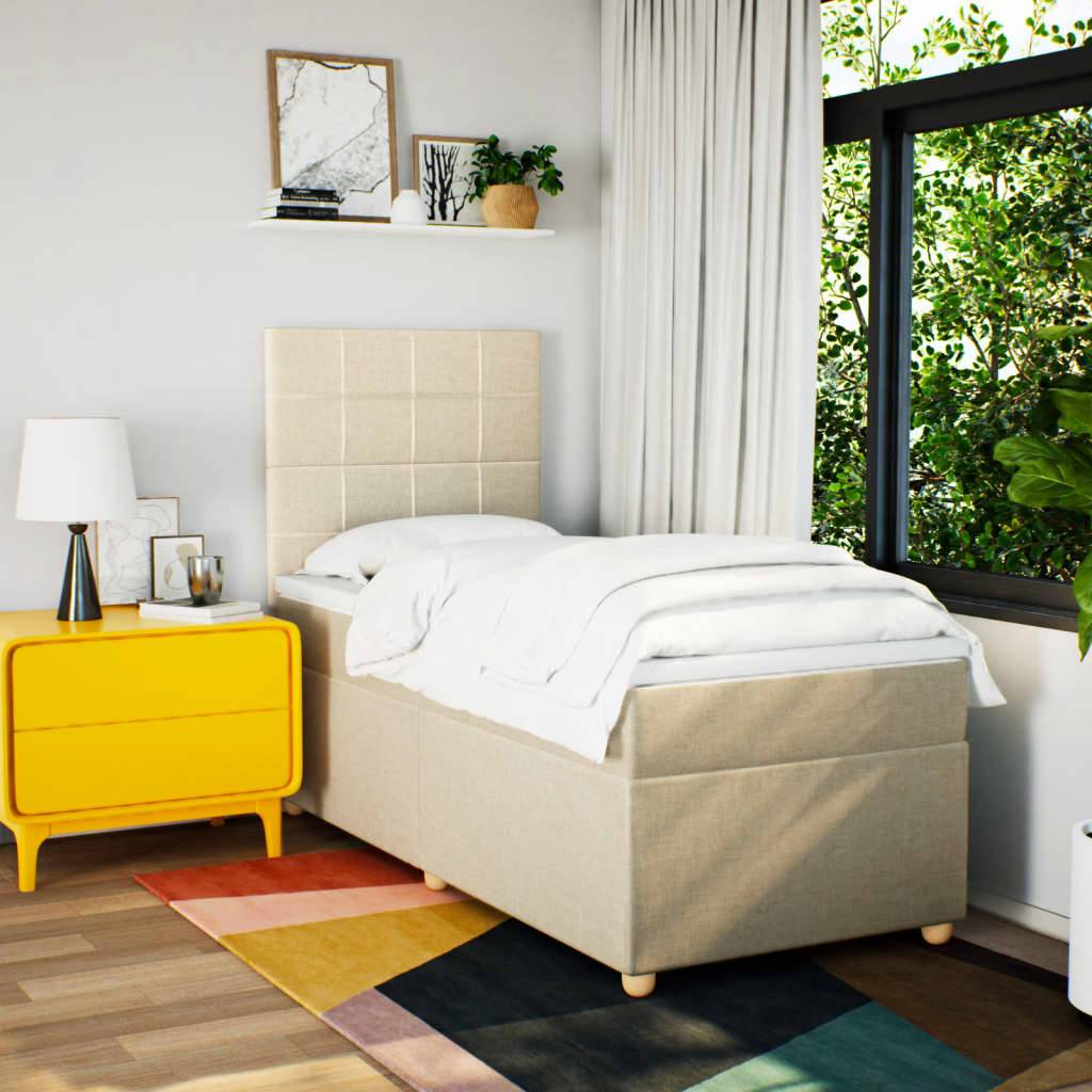vidaXL Boxspringbett mit Matratze Creme 90x200 cm Stoff