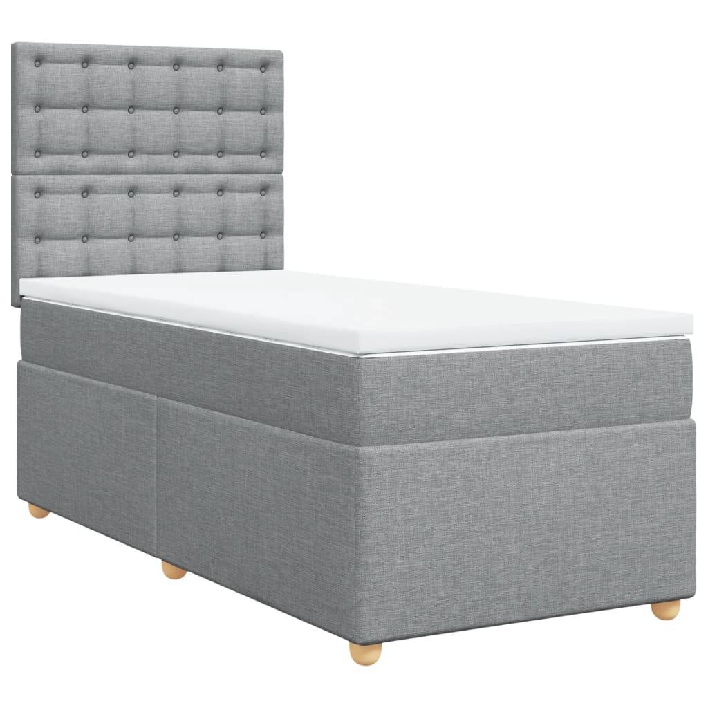vidaXL Boxspringbett mit Matratze Hellgrau 90x190 cm Stoff