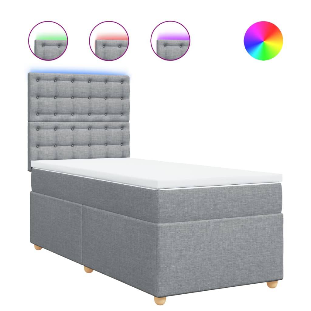 vidaXL Boxspringbett mit Matratze Hellgrau 90x190 cm Stoff
