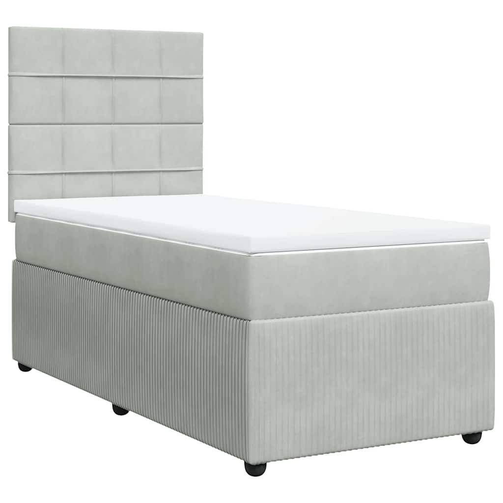 vidaXL Boxspringbett mit Matratze Hellgrau 90x190 cm Samt