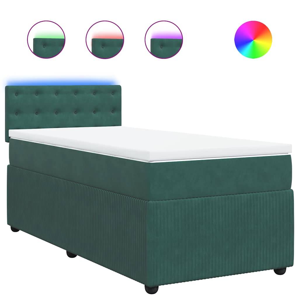 vidaXL Boxspringbett mit Matratze Dunkelgrün 80x200 cm Samt