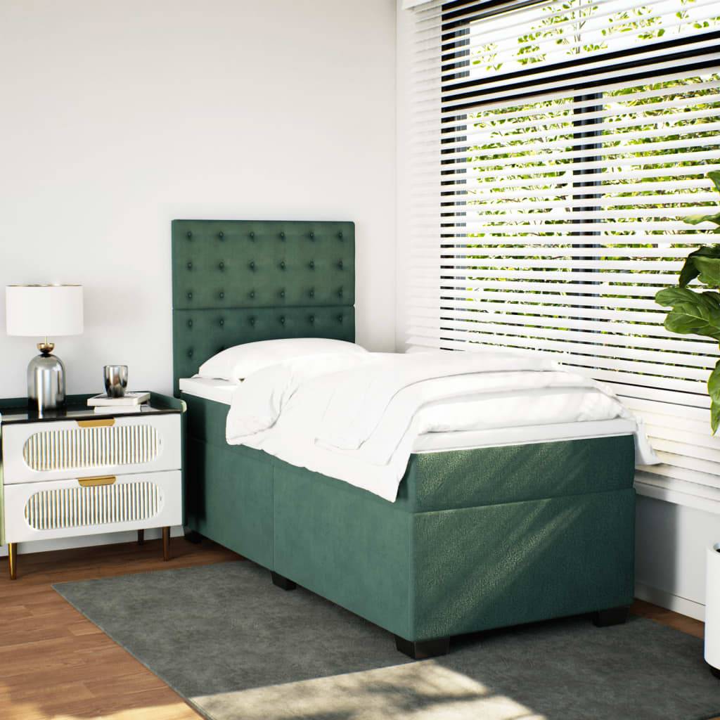 vidaXL Boxspringbett mit Matratze Dunkelgrün 80x200 cm Samt