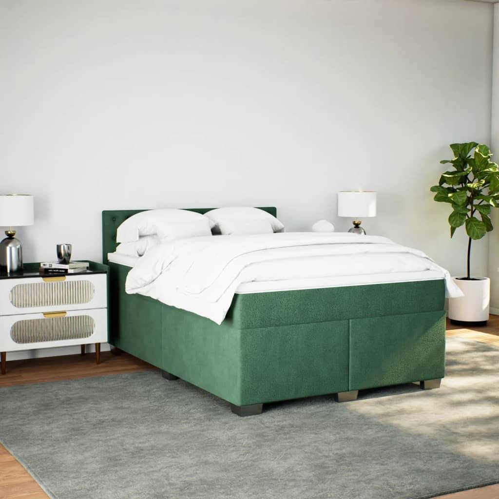 vidaXL Boxspringbett mit Matratze Dunkelgrün 140x200 cm Samt