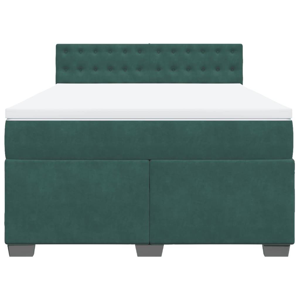 vidaXL Boxspringbett mit Matratze Dunkelgrün 140x200 cm Samt