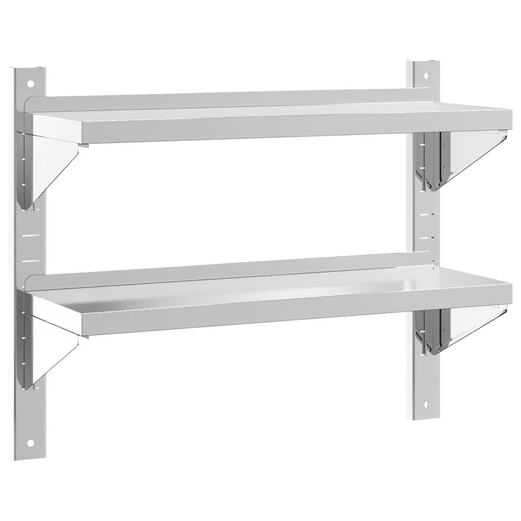 vidaXL Wandregal mit 2 Böden 75x23,5x60 cm Silbern Edelstahl